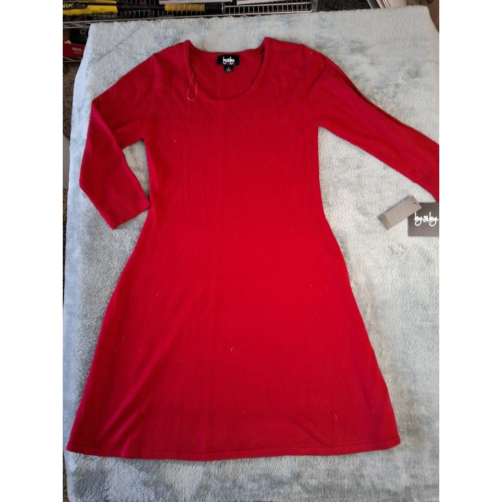 NWT  Womans  By‎ And By Long sleeve Red Sweater Above Knee Hem Size Small